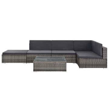 Set Divani da Giardino 6 pz con Cuscini in Polyrattan Grigio