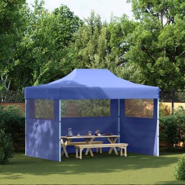 Gazebo Professionale Pieghevole con 3 Pareti 3x4m Acciaio Blu