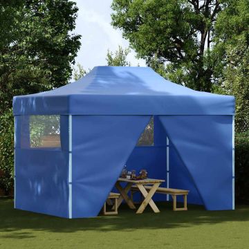 Gazebo Professionale Pieghevole con 4 Pareti 3x4 m Acciaio Blu