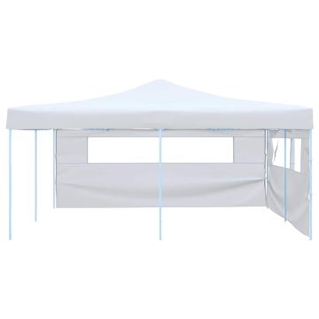 Gazebo Pieghevole con 2 Pareti 5x5 m Bianco