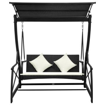 Dondolo da Giardino 3 Posti con Baldacchino in Polyrattan Nero