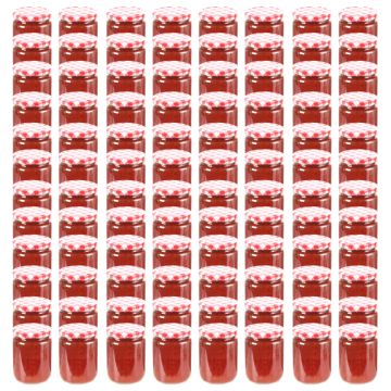 Vasi Marmellata in Vetro Coperchio Bianco e Rosso 96 pz 230 ml