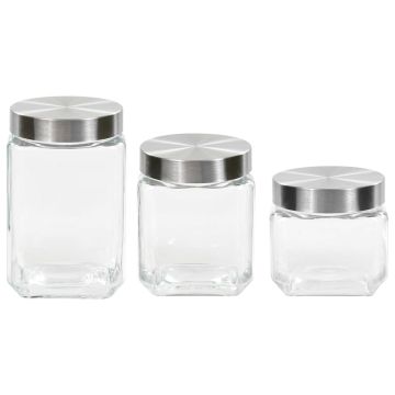 Barattoli in Vetro con Coperchio Argento 6 pz 800/1200/1700 ml