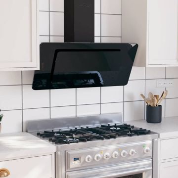 Cappa a Parete 90 cm in Acciaio Inox e Vetro Temperato Nero