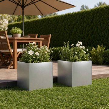Vaso da giardino 2 pz Argento 25 x 25 x 25 cm Acciaio zincato