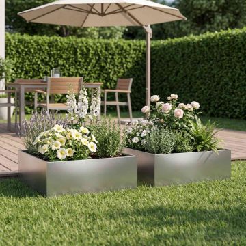 Vaso da giardino 2 pz Argento 40 x 40 x 20 cm Acciaio Inox