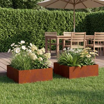 Vaso da giardino 2 pz Ruggine 60 x 60 x 20 cm Acciaio Corten