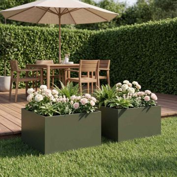 Vaso da giardino 2 pz Verde Oliva 40 x 40 x 30 cm