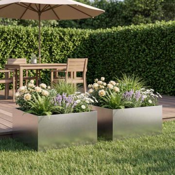 Vaso da giardino 2 pz Argento 40 x 40 x 30 cm Acciaio Inox