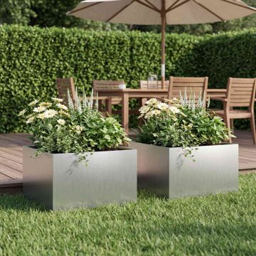 Vaso da giardino 2 pz Argento 60 x 60 x 30 cm Acciaio zincato