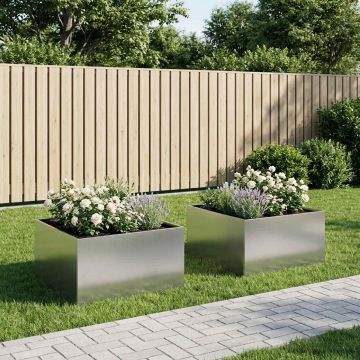 Vaso da giardino 2 pz Argento 60 x 60 x 40 cm Acciaio zincato