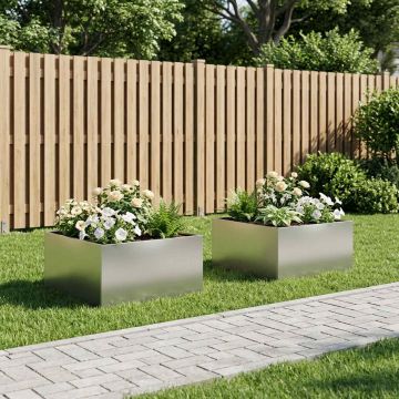 Vaso da giardino 2 pz Argento 80 x 80 x 40 cm Acciaio Inox