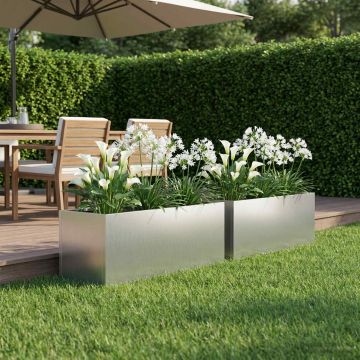 Vaso da giardino 2 pz Argento 60 x 20 x 20 cm Acciaio zincato
