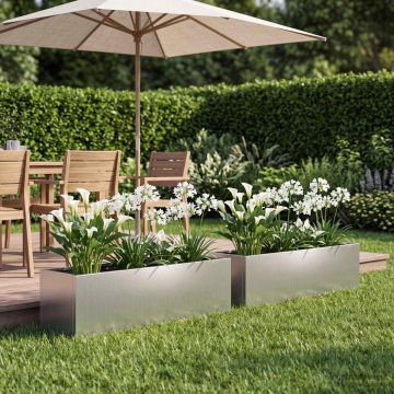 Vaso da giardino 2 pz Argento 80 x 20 x 20 cm Acciaio zincato