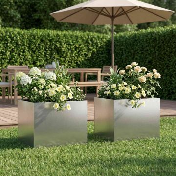 Vaso da giardino 2 pz Argento 40 x 30 x 30 cm Acciaio Inox