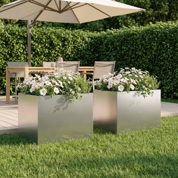 Vaso da giardino 2 pz Argento 40 x 30 x 30 cm Acciaio zincato
