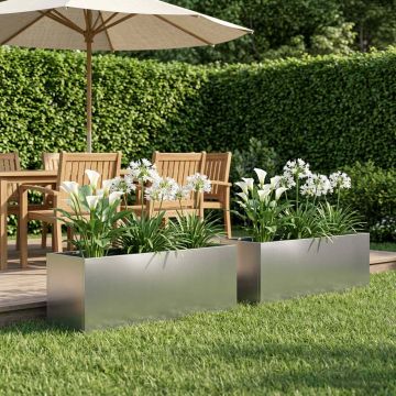 Vaso da giardino 2 pz Argento 80 x 30 x 30 cm Acciaio Inox
