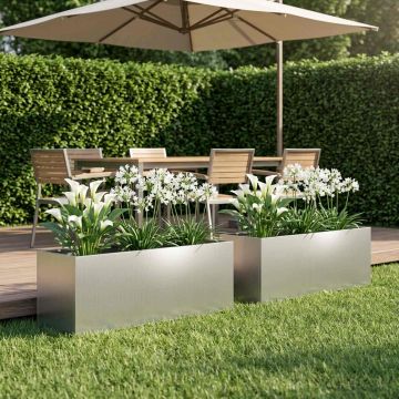 Vaso da giardino 2 pz Argento 100 x 30 x 30 cm Acciaio zincato