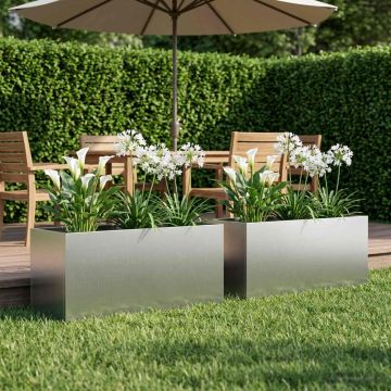 Vaso da giardino 2 pz Argento 80 x 40 x 40 cm Acciaio zincato