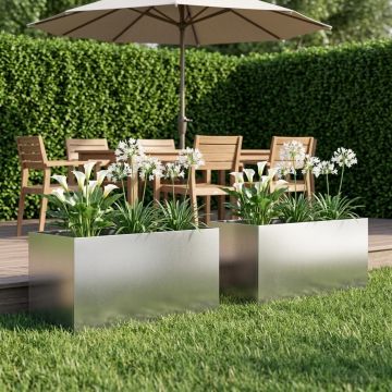 Vaso da giardino 2 pz Argento 80 x 50 x 50 cm Acciaio Inox