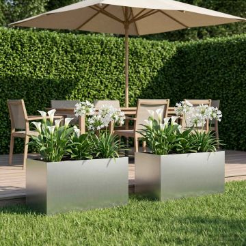 Vaso da giardino 2 pz Argento 80 x 50 x 50 cm Acciaio zincato