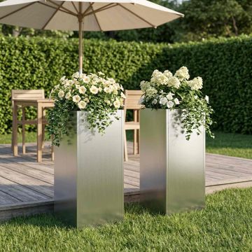 Vaso da giardino 2 pz Argento 20 x 20 x 40 cm Acciaio zincato