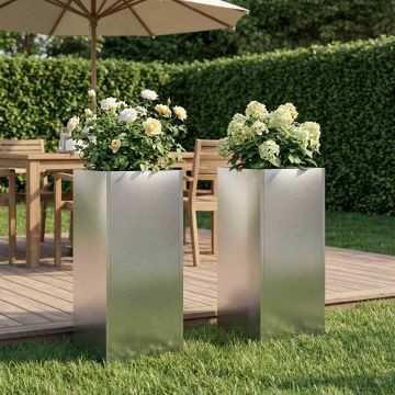 Vaso da giardino 2 pz Argento 20 x 20 x 50 cm Acciaio Inox