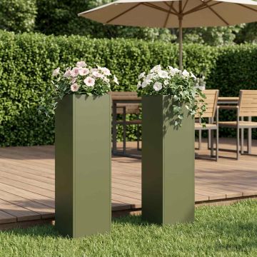 Vaso da giardino 2 pz Verde Oliva 20 x 20 x 75 cm