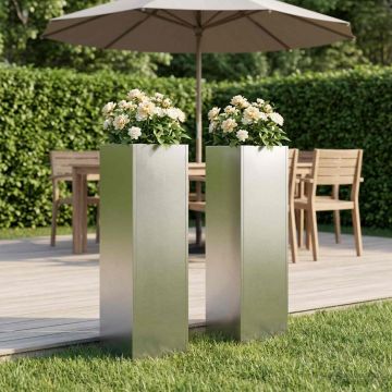 Vaso da giardino 2 pz Argento 20 x 20 x 75 cm Acciaio Inox