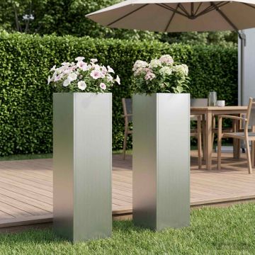 Vaso da giardino 2 pz Argento 20 x 20 x 75 cm Acciaio zincato