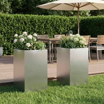 Vaso da giardino 2 pz Argento 30 x 30 x 50 cm Acciaio Inox
