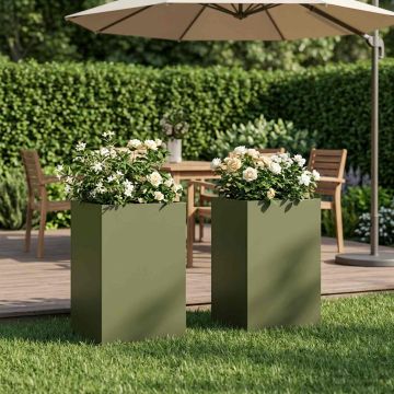 Vaso da giardino 2 pz Verde Oliva 40 x 40 x 50 cm