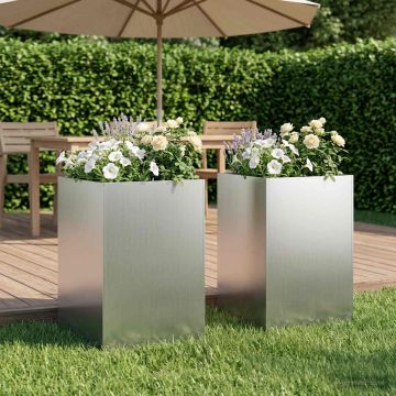 Vaso da giardino 2 pz Argento 40 x 40 x 75 cm Acciaio zincato