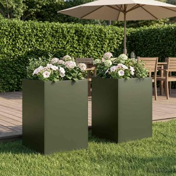 Vaso da giardino 2 pz Verde Oliva 50 x 50 x 75 cm