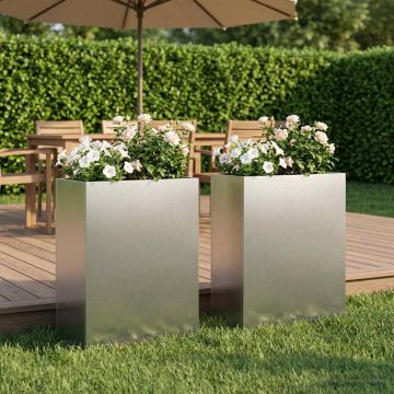 Vaso da giardino 2 pz Argento 40 x 20 x 40 cm Acciaio Inox