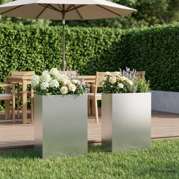 Vaso da giardino 2 pz Argento 40 x 20 x 75 cm Acciaio zincato