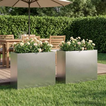 Vaso da giardino 2 pz Argento 50 x 20 x 40 cm Acciaio Inox