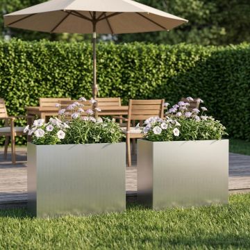 Vaso da giardino 2 pz Argento 50 x 20 x 40 cm Acciaio zincato