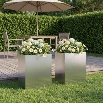 Vaso da giardino 2 pz Argento 40 x 30 x 50 cm Acciaio Inox