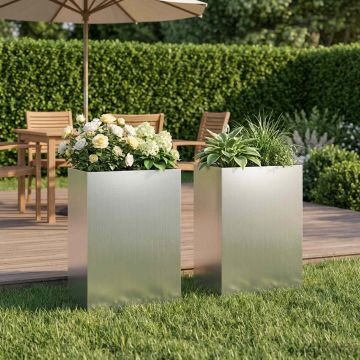 Vaso da giardino 2 pz Argento 40 x 30 x 75 cm Acciaio zincato