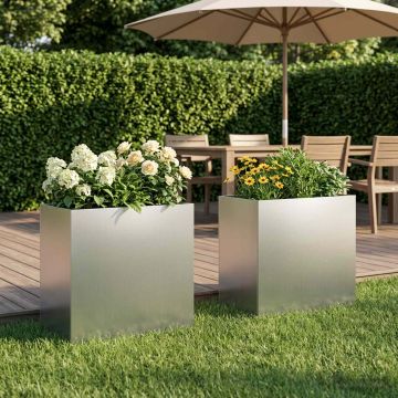 Vaso da giardino 2 pz Argento 50 x 30 x 40 cm Acciaio zincato