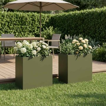 Vaso da giardino 2 pz Verde Oliva 50 x 30 x 50 cm