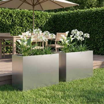 Vaso da giardino 2 pz Argento 60 x 30 x 50 cm Acciaio zincato
