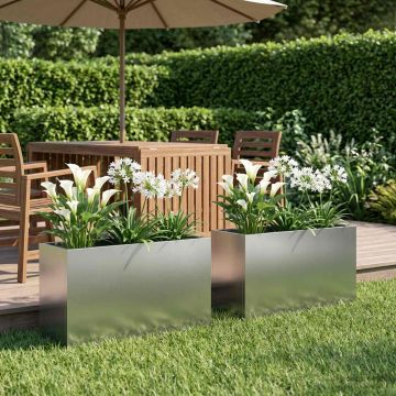 Vaso da giardino 2 pz Argento 80 x 30 x 40 cm Acciaio zincato