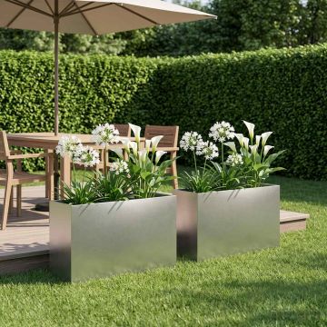 Vaso da giardino 2 pz Argento 80 x 30 x 50 cm Acciaio Inox