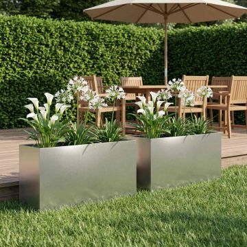 Vaso da giardino 2 pz Argento 100 x 30 x 40 cm Acciaio Inox