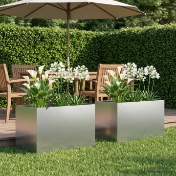Vaso da giardino 2 pz Argento 60 x 40 x 40 cm Acciaio zincato