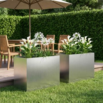 Vaso da giardino 2 pz Argento 60 x 40 x 50 cm Acciaio zincato