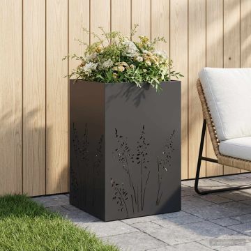 Vaso da giardino Nero 50 x 50 x 75 cm Acciaio laminato a freddo