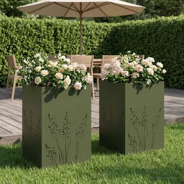Vaso da giardino 2 pz Verde Oliva 50 x 50 x 75 cm